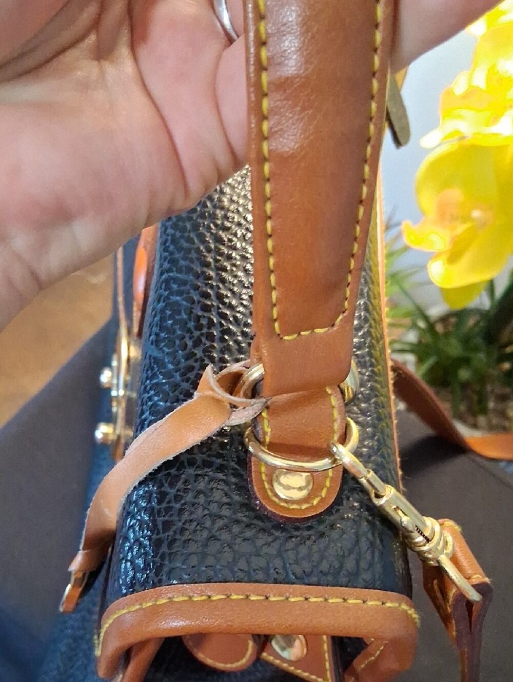 Dooney & Bourke Black Pebbled Leather Satchel with Brown Trim - Picture 8 of 14